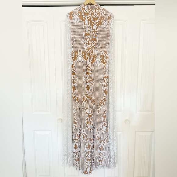 Portia and Scarlett Glitter Lace Mockneck Floor Length Bat Sleeve Evening Dress - Picture 8 of 16